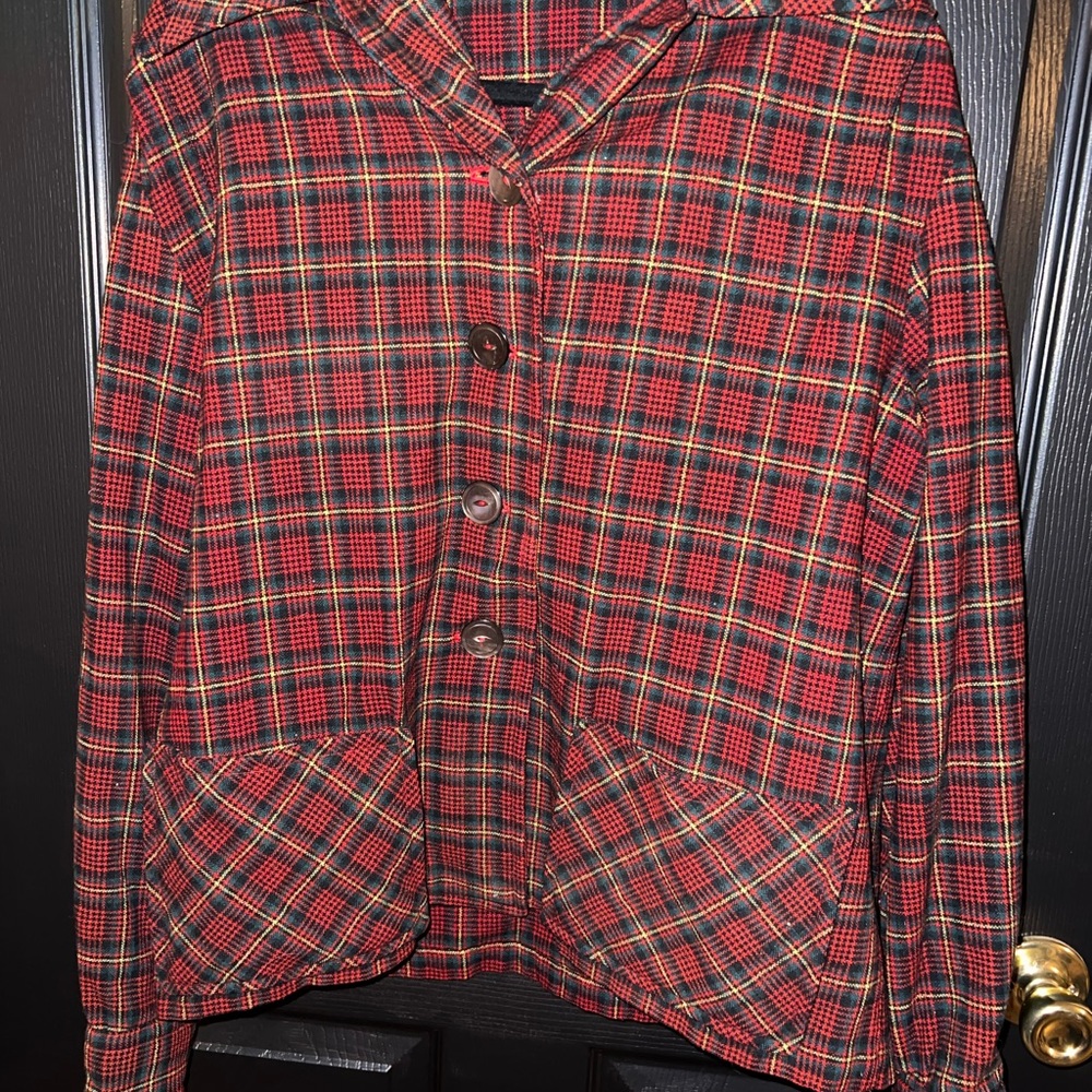 Red Plaid Button-Up Jacket
